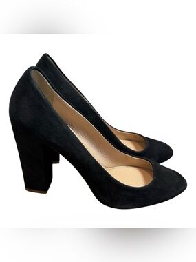 J.Crew Black Suede Leather Block Heel Pumps Size 8 Made Italy Orig $250